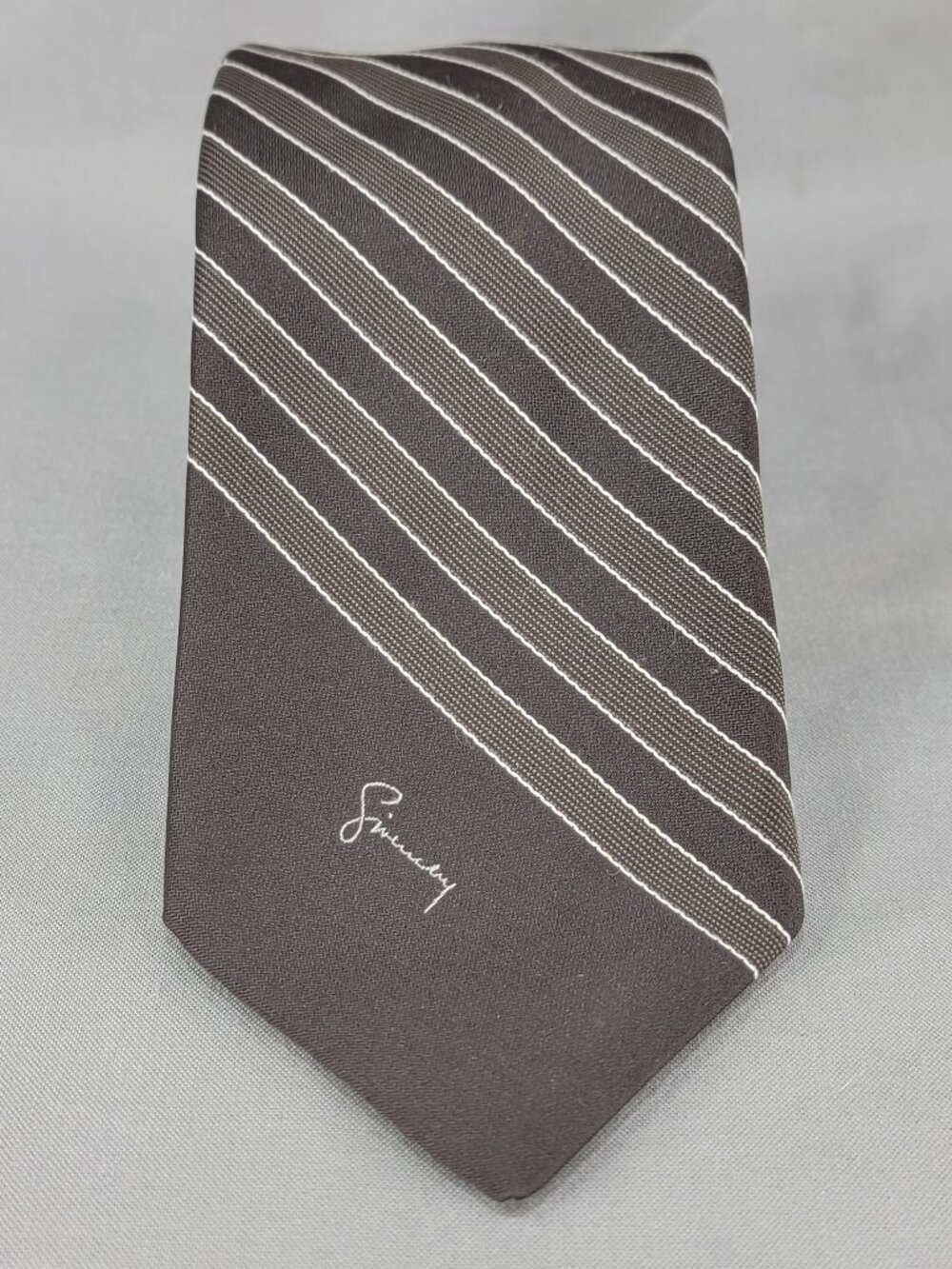 Vtg Givenchy Necktie Tie Mens Brown White Stripe Paris